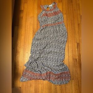 THML Jameson embroidered maxi dress. Black, white, orange stitching.size M (d)4